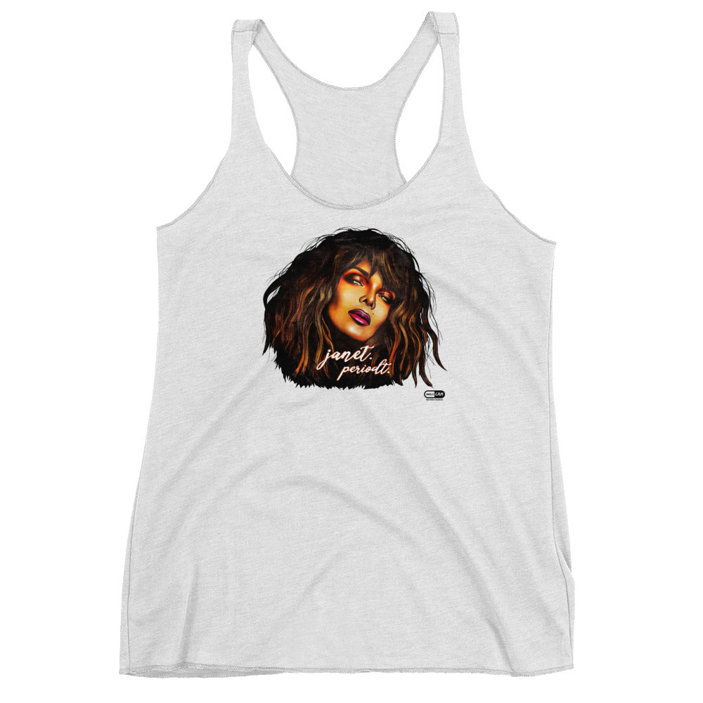 "Janet. Periodt." Women's Racerback Tank | Painkiller Cam Wearable Art