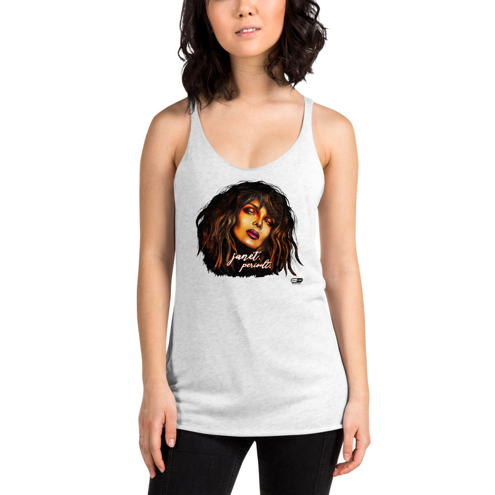 "Janet. Periodt." Women's Racerback Tank | Painkiller Cam Wearable Art