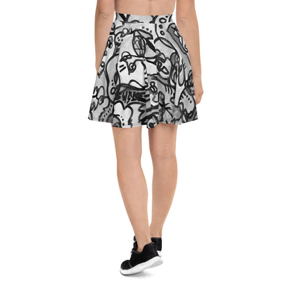 "Who" Greyscale Skater Skirt | Tinybrush