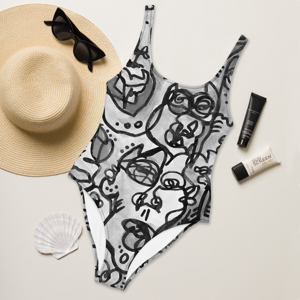 "Who" Greyscale | One-Piece Swimsuit | Tinybrush