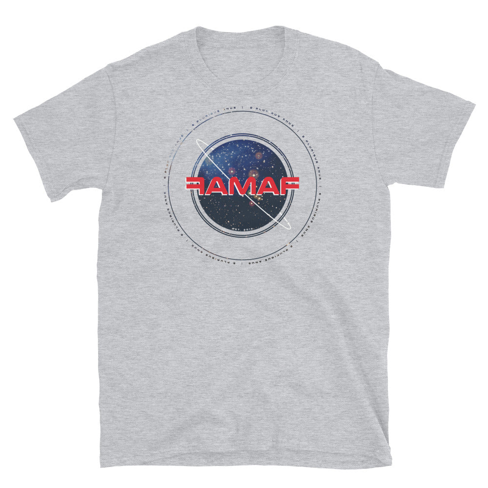 "E Pluribus Anus" Circle Logo Space Tee | FAMAF