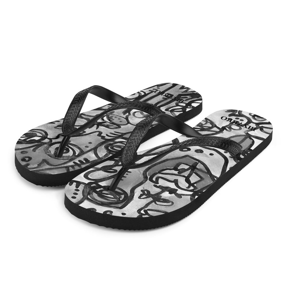 "Who" Greyscale Flip Flops | Tinybrush