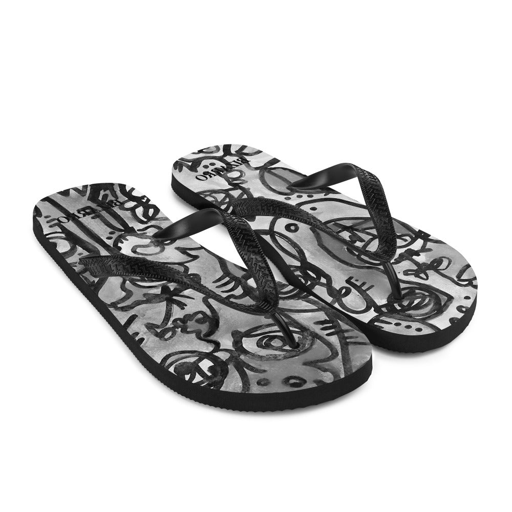 "Who" Greyscale Flip Flops | Tinybrush