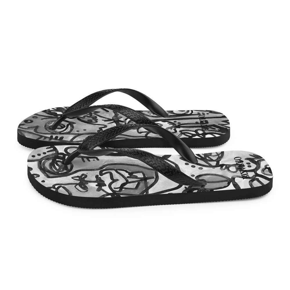 "Who" Greyscale Flip Flops | Tinybrush