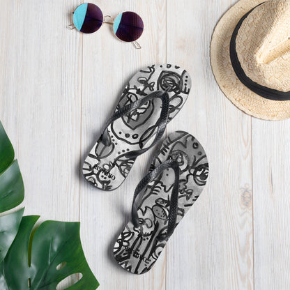 "Who" Greyscale Flip Flops | Tinybrush