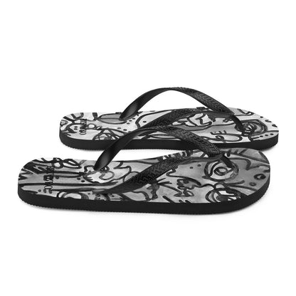 "Who" Greyscale Flip Flops | Tinybrush